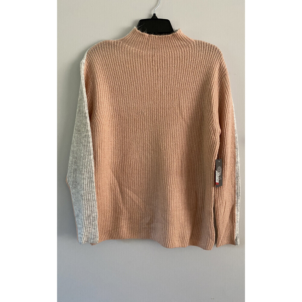Vince Camuto women's Ribbed Sweater Colorblock long sleeve Grey Pink Size XS